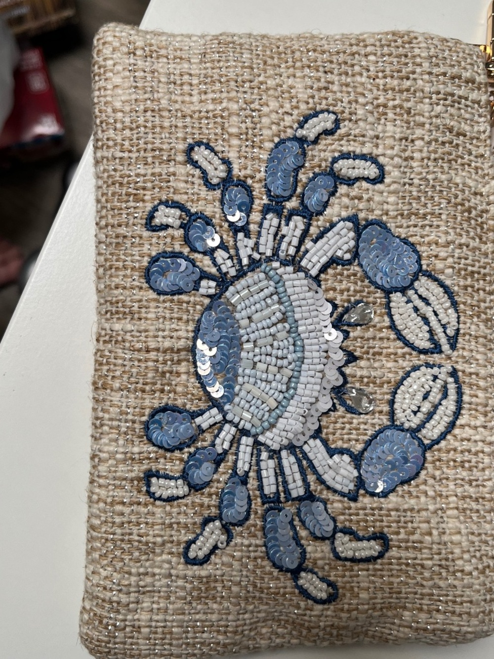 Beaded Blue Crab Cosmetic Bag Clutch – Coastal Nautical – NWT